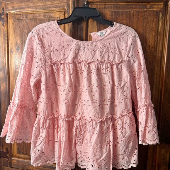 Crown & Ivy Pink Eyelet Blouse - Picture 1 of 3